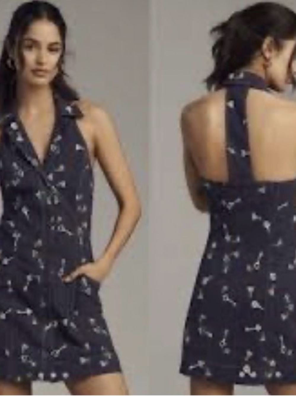 NWT Anthropologie Maeve Printed Halter Romper Navy Blue Size XL